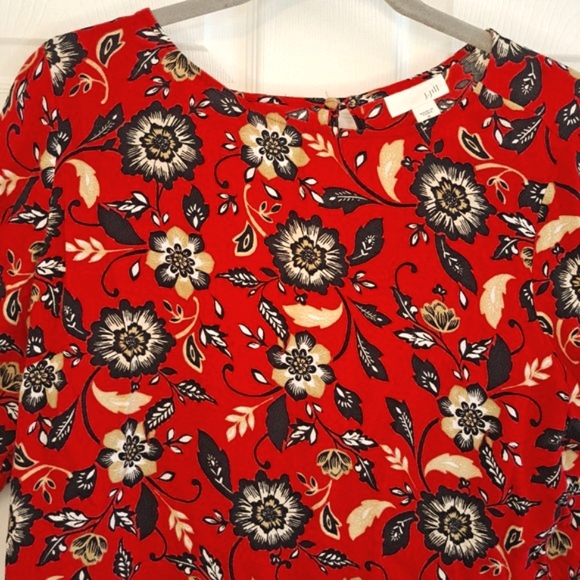 J. Jill Red and Black Floral 3/4 Sleeve Lightweight Blouse Keyhole Size Medium - Picture 5 of 7